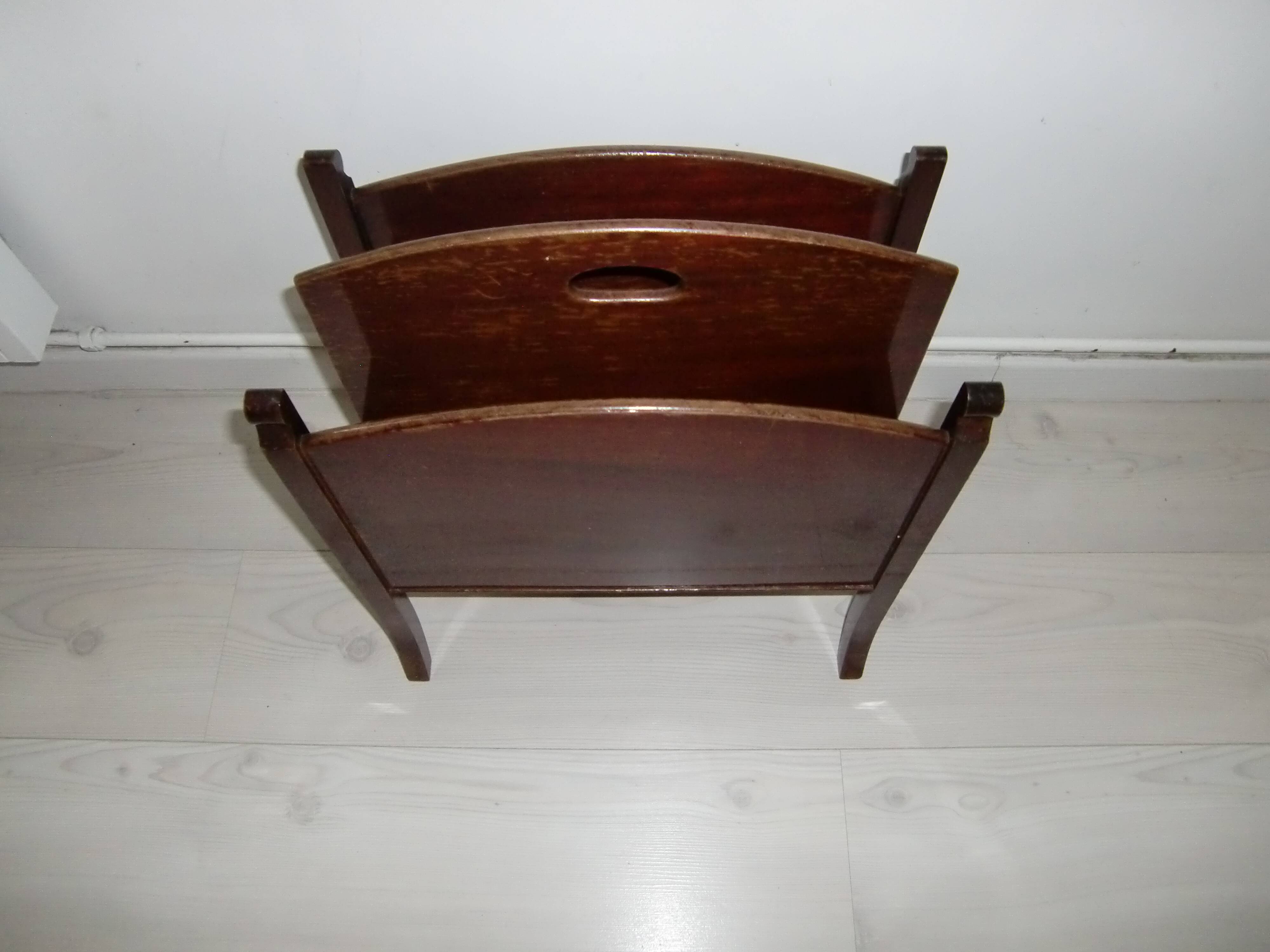 Mahogany magazine rack, 2 brown compartments