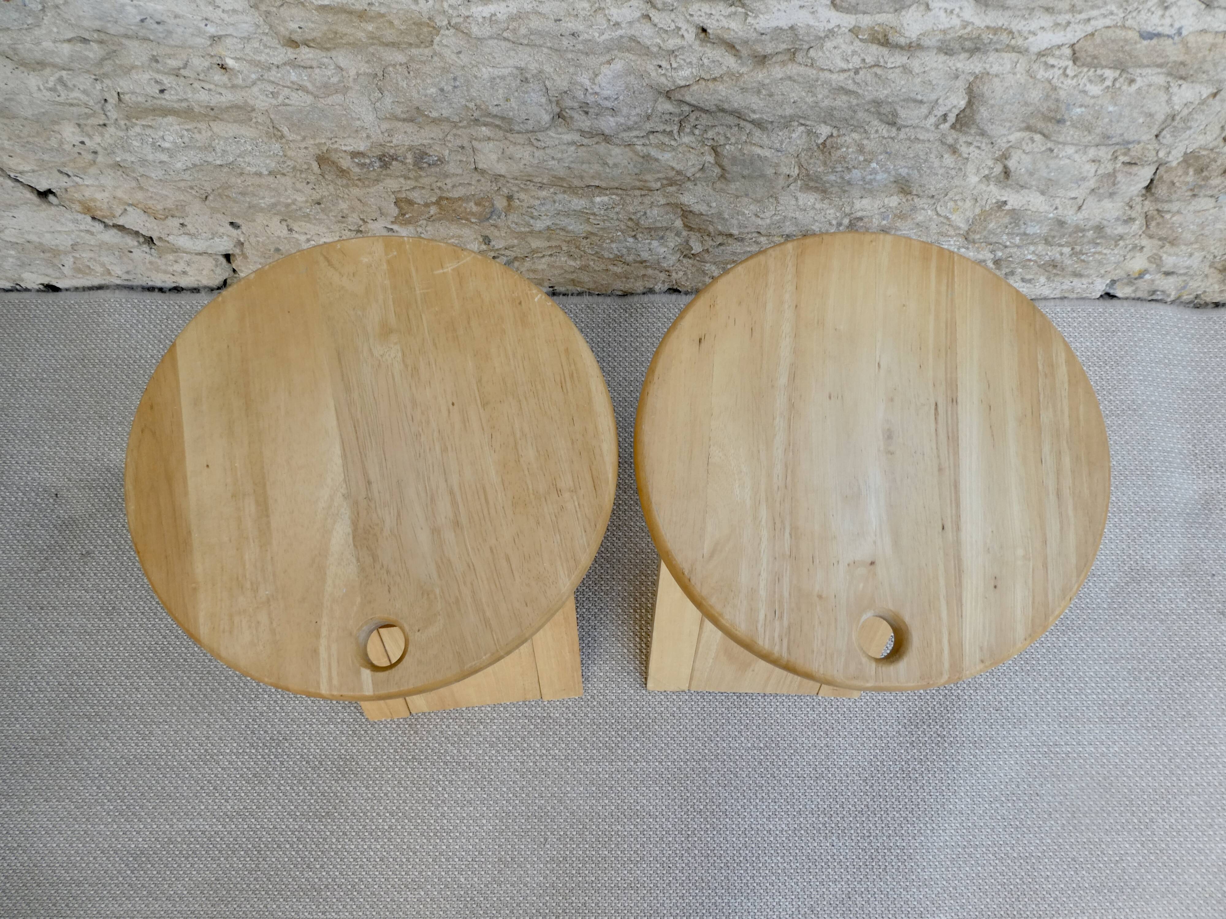Pair of Adrian Reed wooden folding stools, 70s