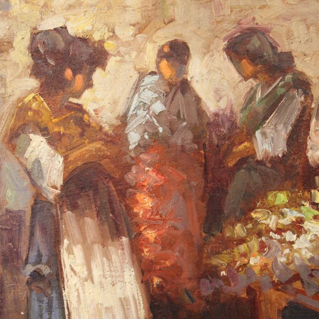 Italian painting popular scene with figures from 20th century
