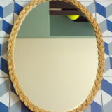 Oval vintage rattan mirror