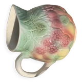Pitcher, slurry carafe with fruit pattern, vintage glazed ceramic