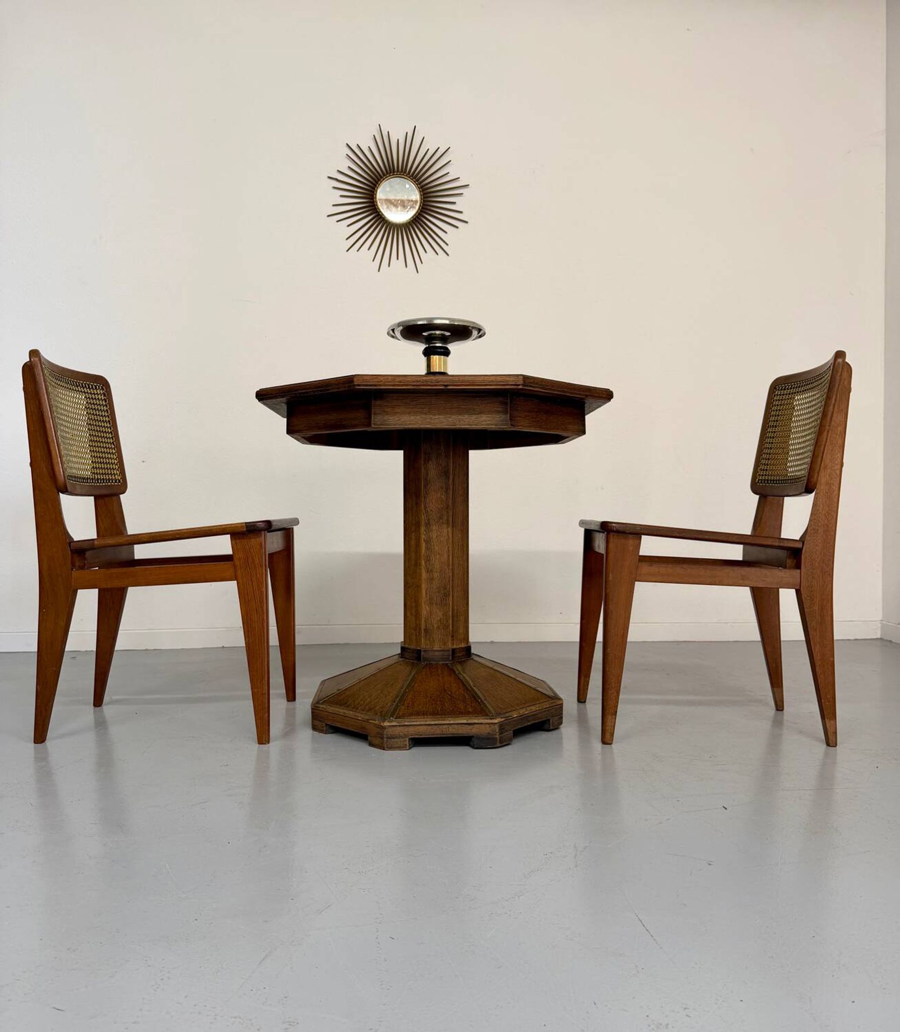Ancienne table en bois de bistrot années 40/50 vintage finition laiton