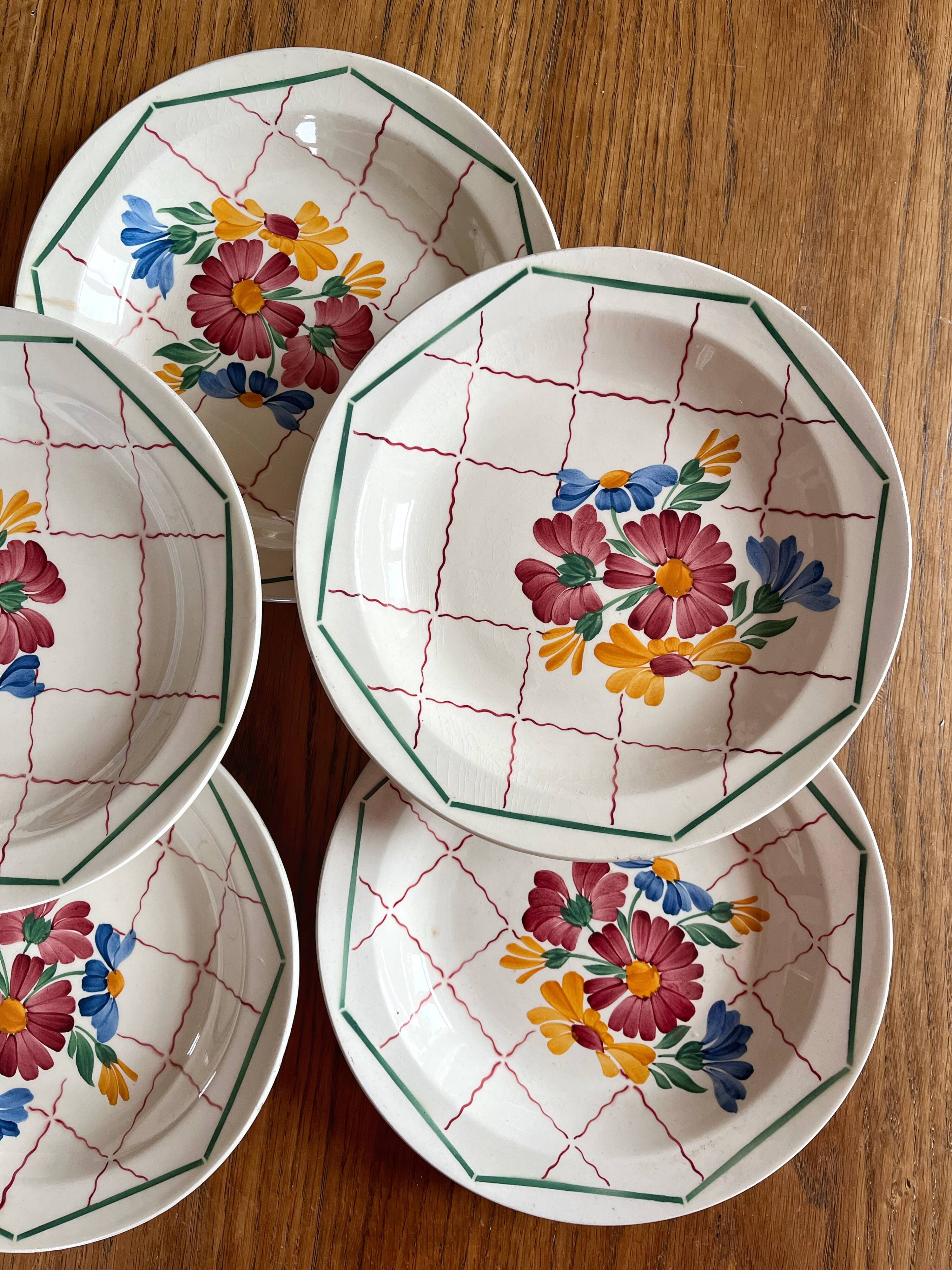 5 soup plates in Grasse earthenware, HBCM (Hippolyte Boulenger, Creil Montereau)