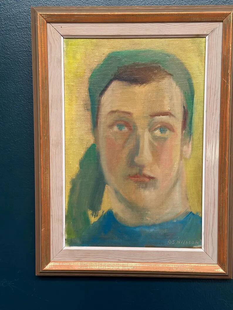 Huile sur panneau d'origine suédoise – "Portrait" par A.-S. Nilsson – Signé – Vintage et encadré – 44 × 32 cm (17,3" × 12,6")