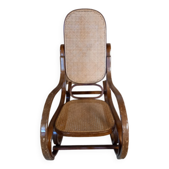 Roking-chair bois courbé et cannage vintage