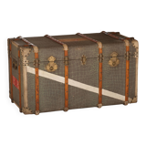Anc Large cabin trunk in khaki canvas with a snakeskin effect, wood & brass