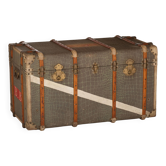 Anc Large cabin trunk in khaki canvas with a snakeskin effect, wood & brass