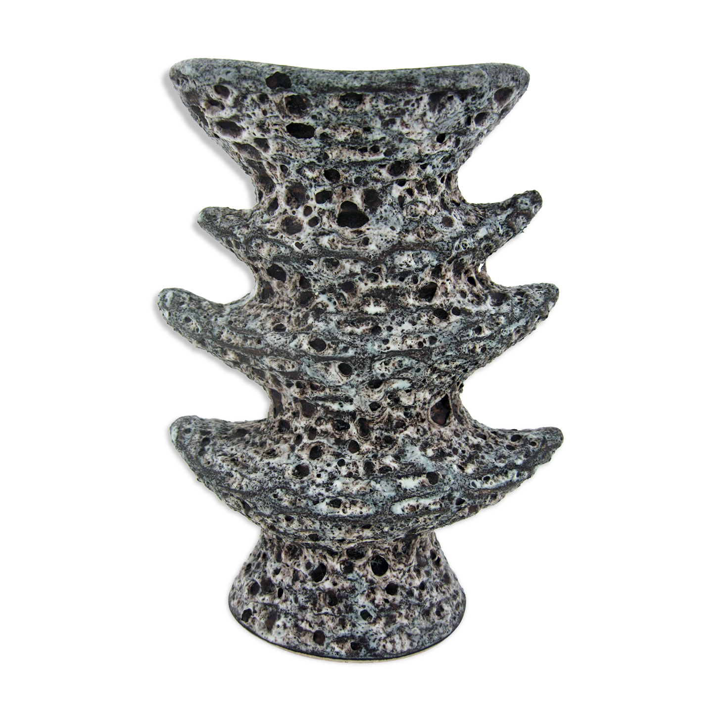 Ceramic pagoda vase - Fat Lava glaze - Vallauris France - vintage 60s