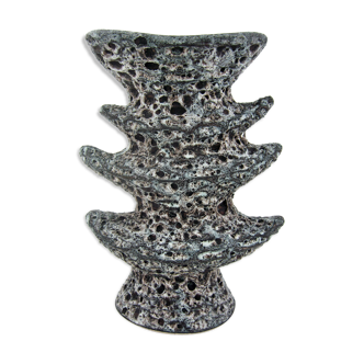 Ceramic pagoda vase - Fat Lava glaze - Vallauris France - vintage 60s