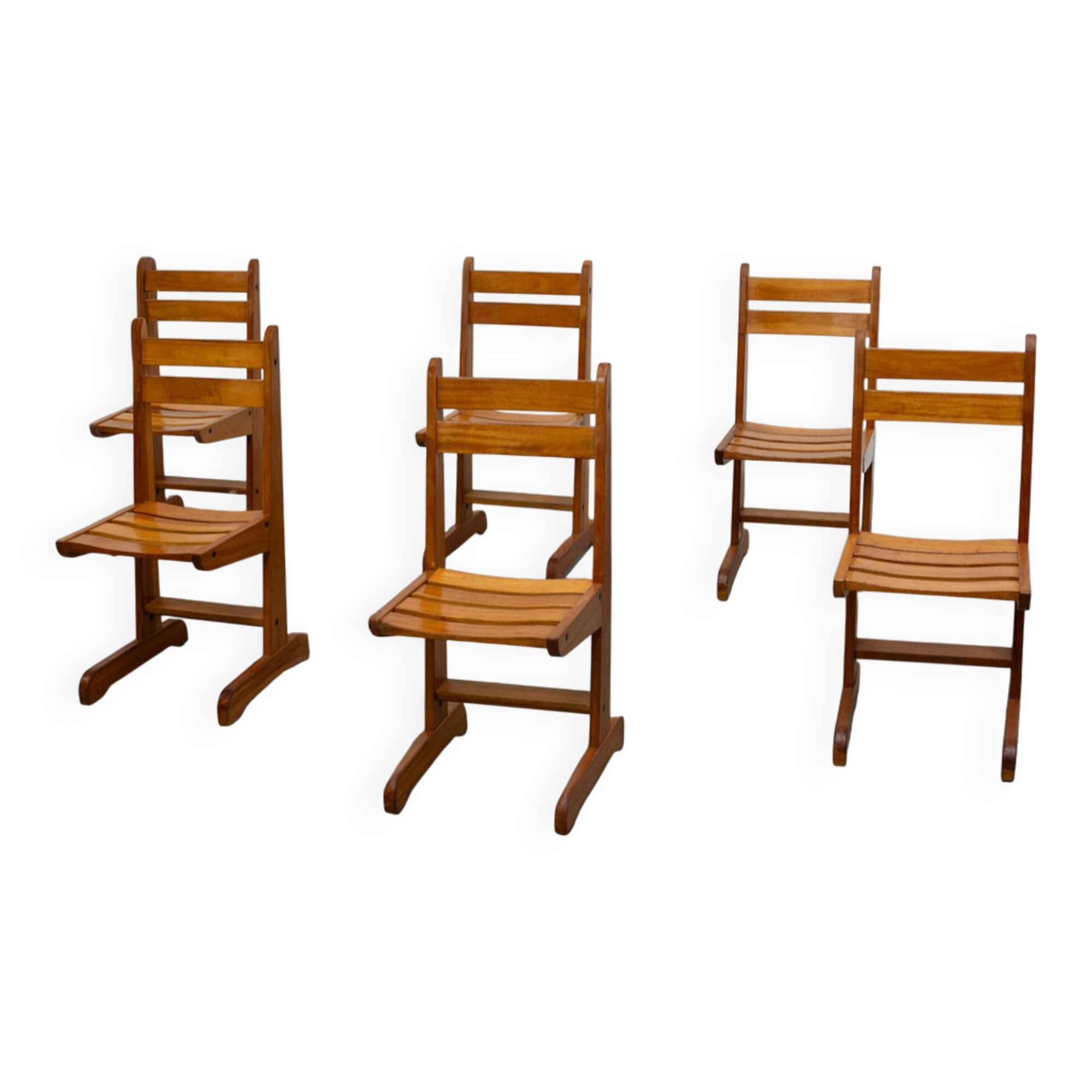 Set of six sculptural oak dining chairs