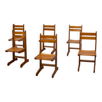 Set of six sculptural oak dining chairs