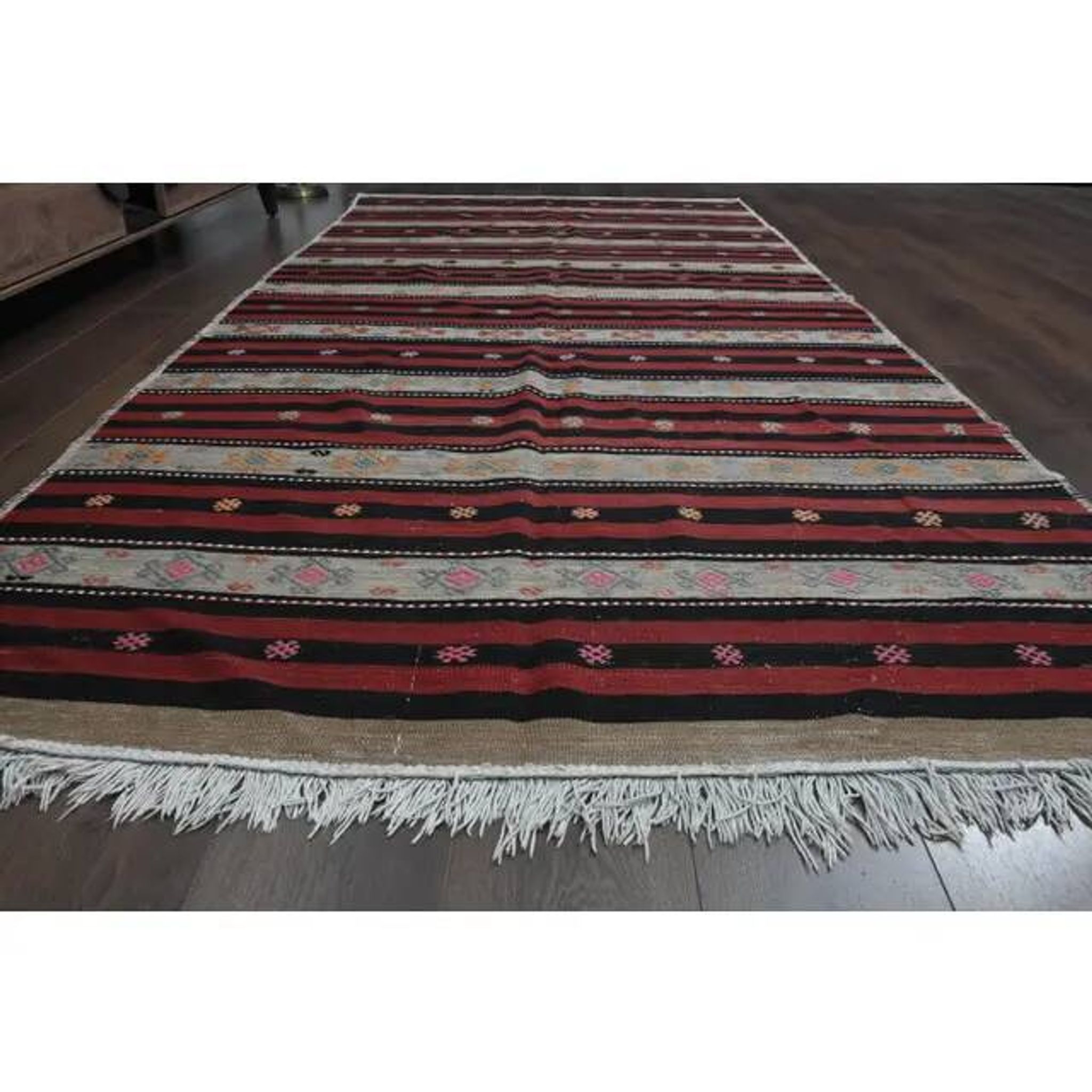 Flatweave Antique Turkish Vintage Orange Kilim Rug 153x332