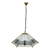 Grand lustre suspension Massive en laiton et verre opalin vintage