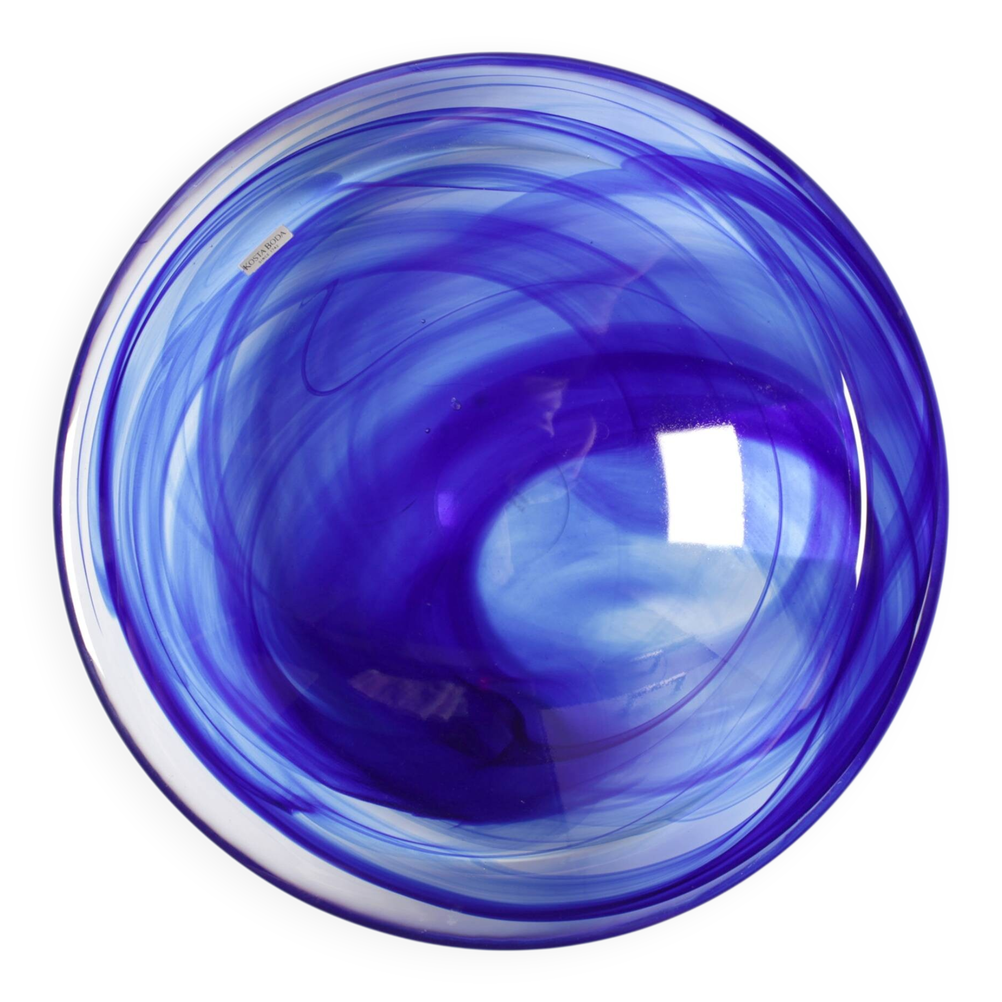 Large Blue Glass Bowl Atoll by Anna Ehrner for Kosta Boda / Sweden / 1990
