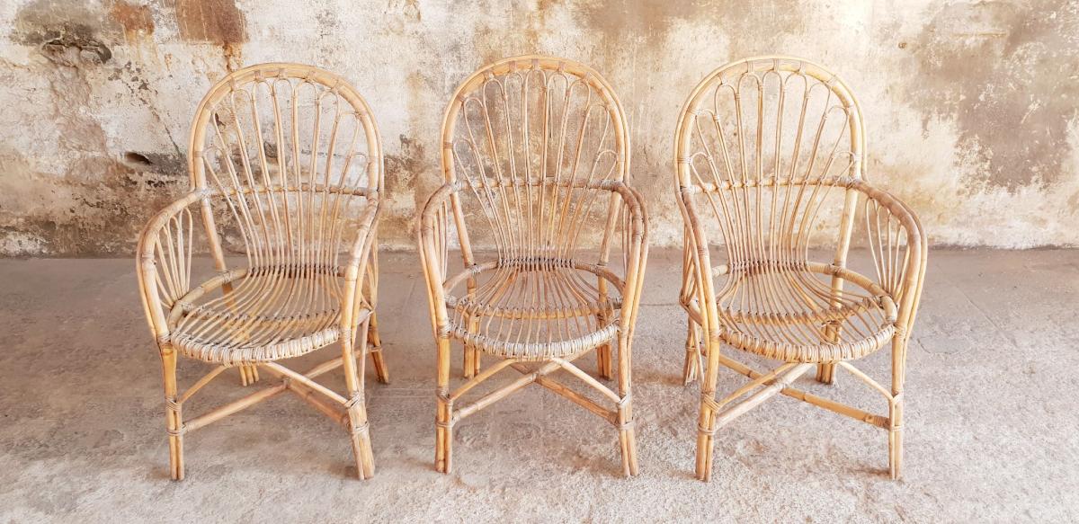 Three vintage rattan chairs