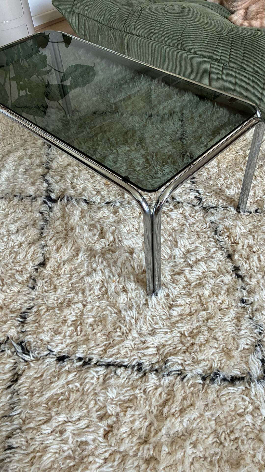 Vintage tubular chrome and smoked glass coffee table – 1970s style