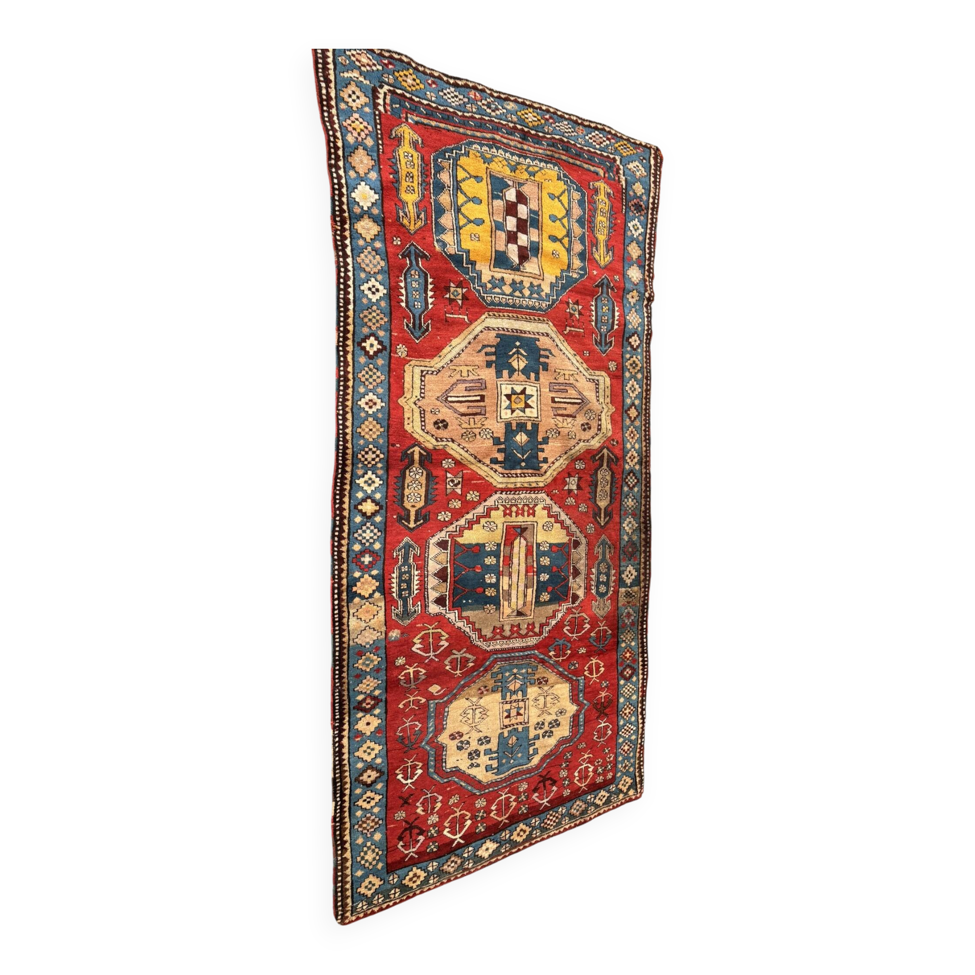 Vintage Caucasian Kazak carpet handmade USSR 1950 - wool on wool 255x120