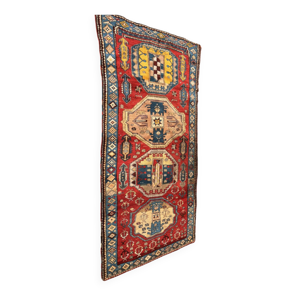 Tapis ancien kazak caucassien fait main urss 1950 - laine sur laine 255x120
