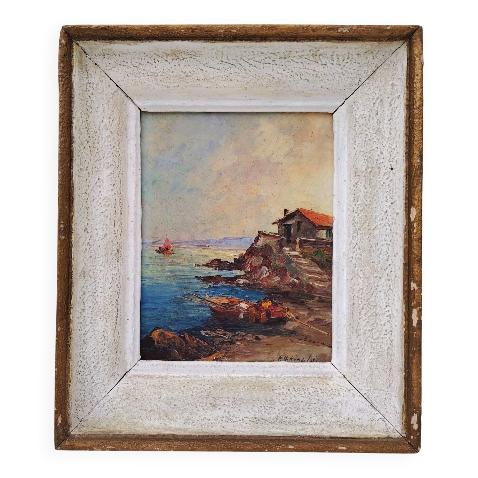 Oil on panel, seascape, vintage, R.U Rinaldi