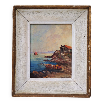 Oil on panel, seascape, vintage, R.U Rinaldi