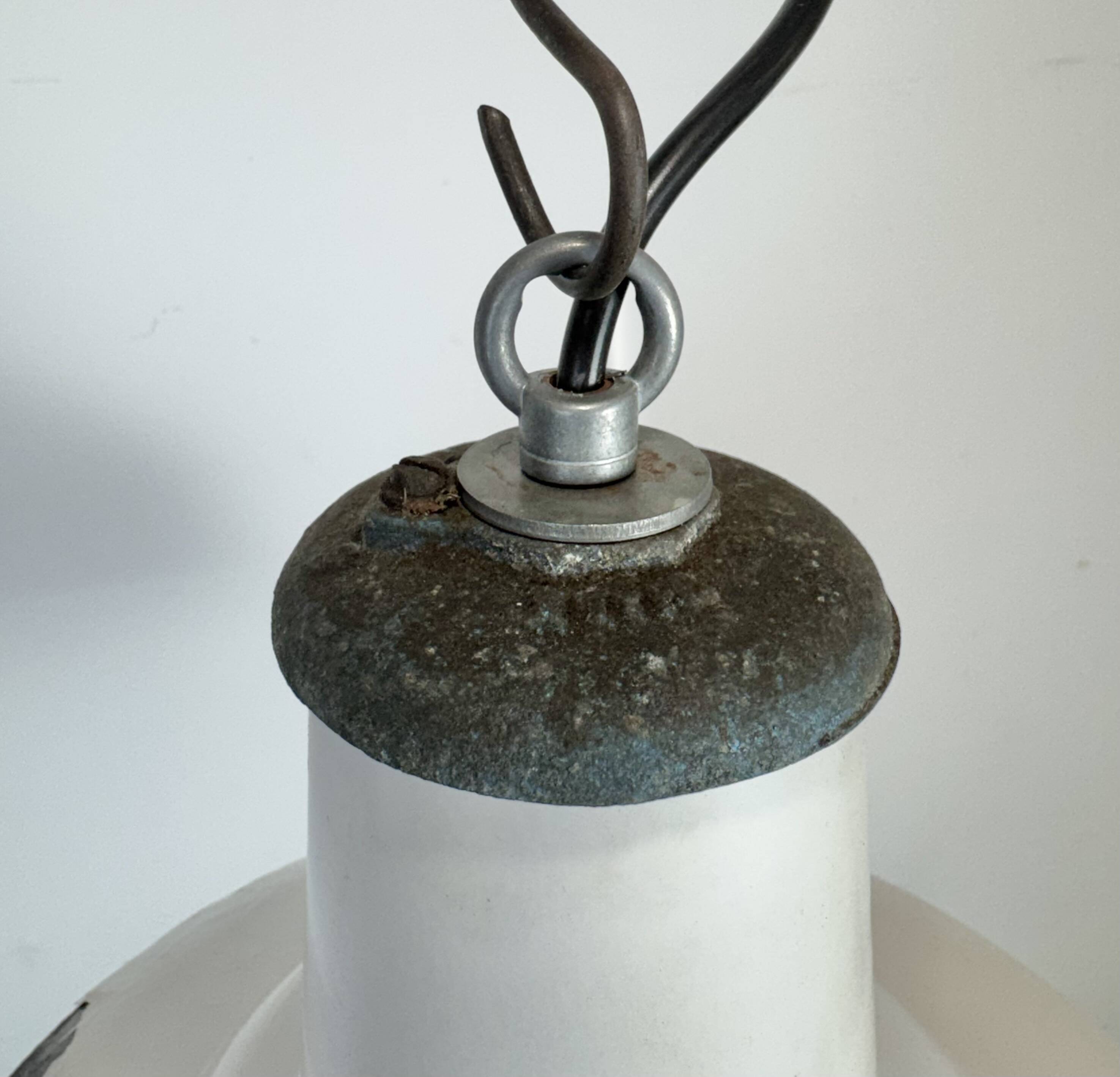 Industrial British White Enamel Factory Pendant Lamp from Benjamin, 1960s