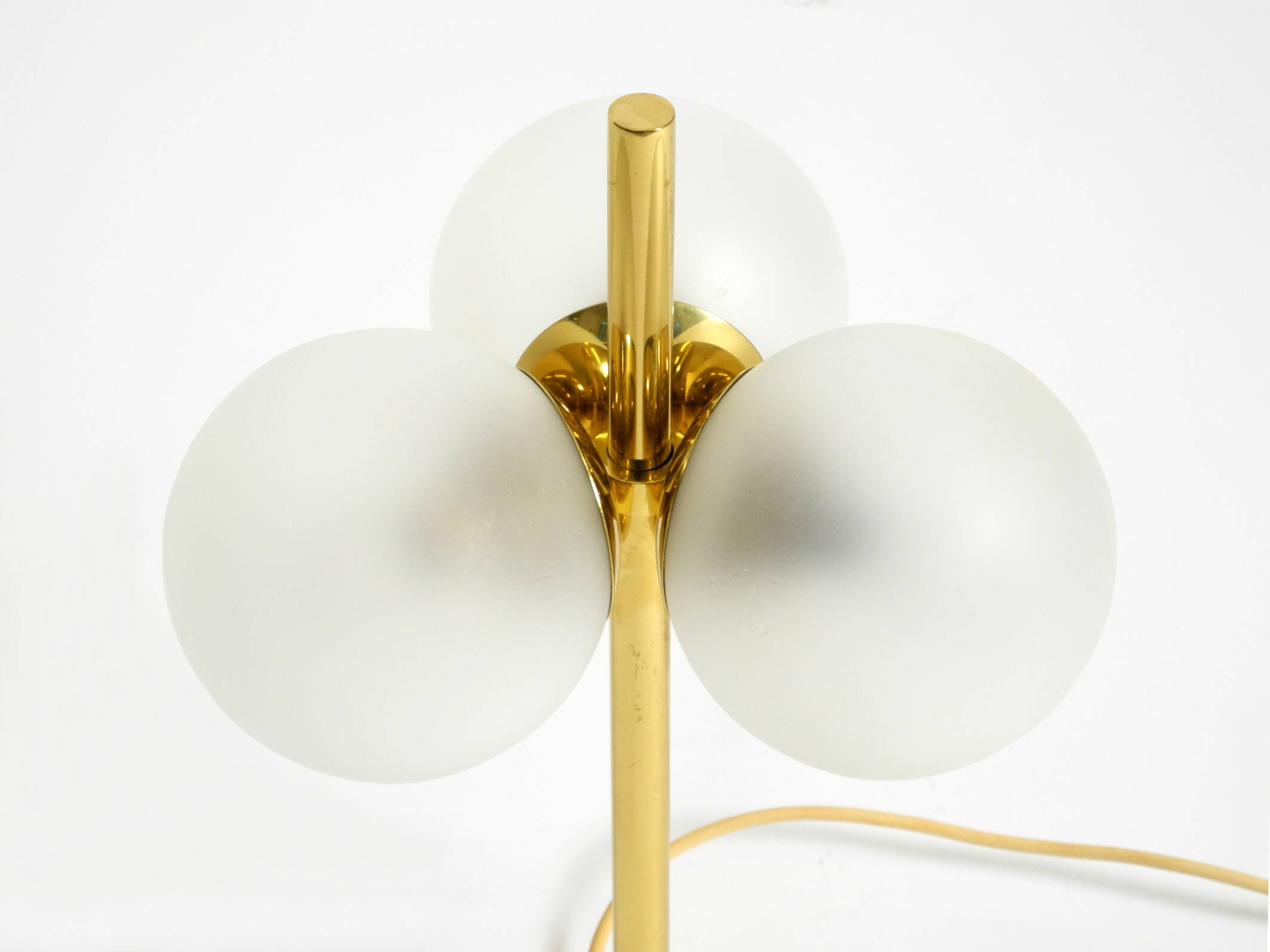 1960s Space Age brass table lamp by Kaiser Leuchten  with 3 glass globes