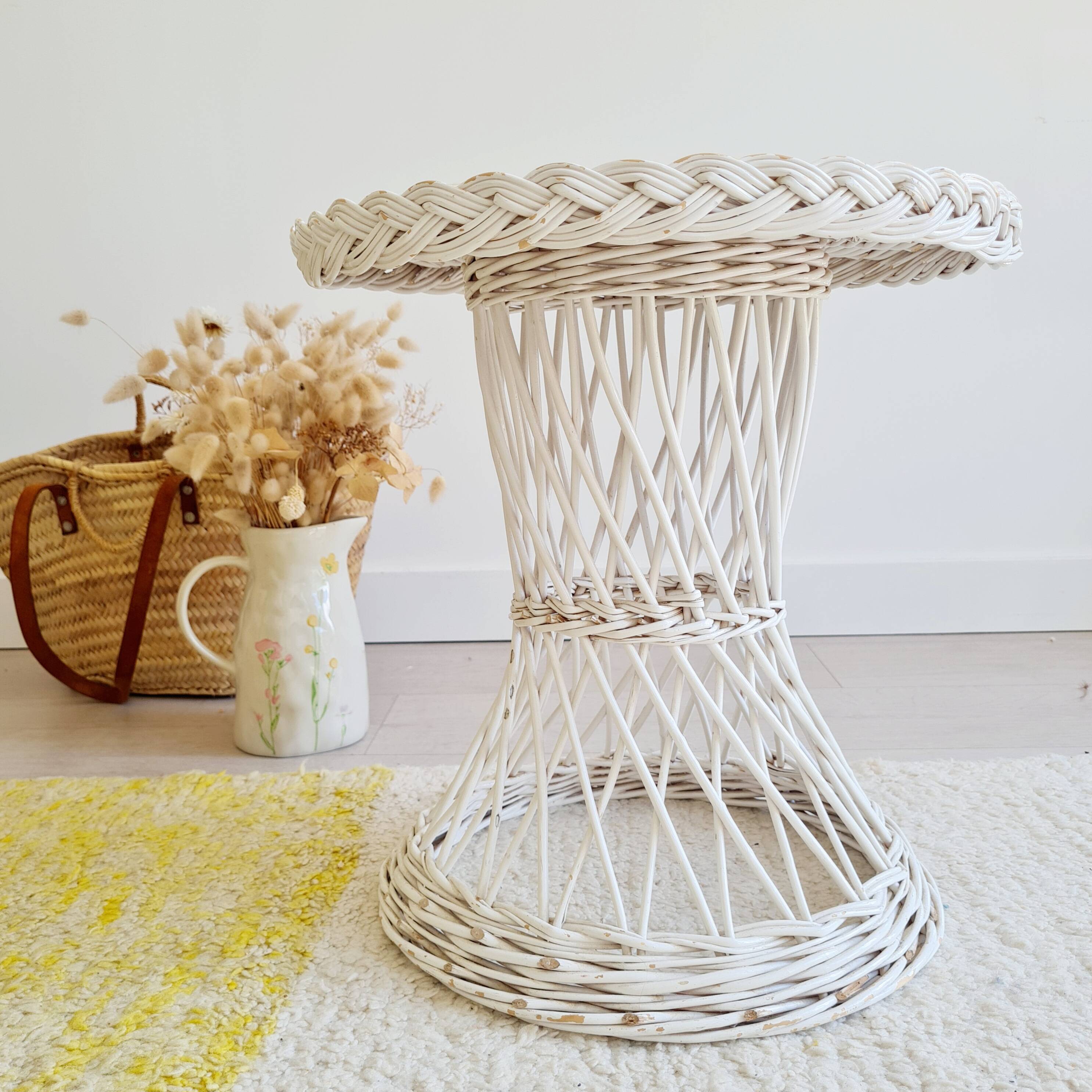 Antique white wicker coffee table