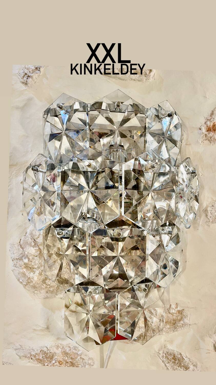Kinkeldey glass and chrome wall lamp XXL model, 1970s