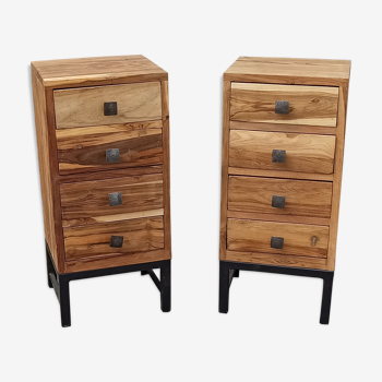 Pair of acacia bedside tables