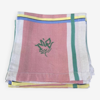 10 serviettes de tables anciennes brodées multicolores