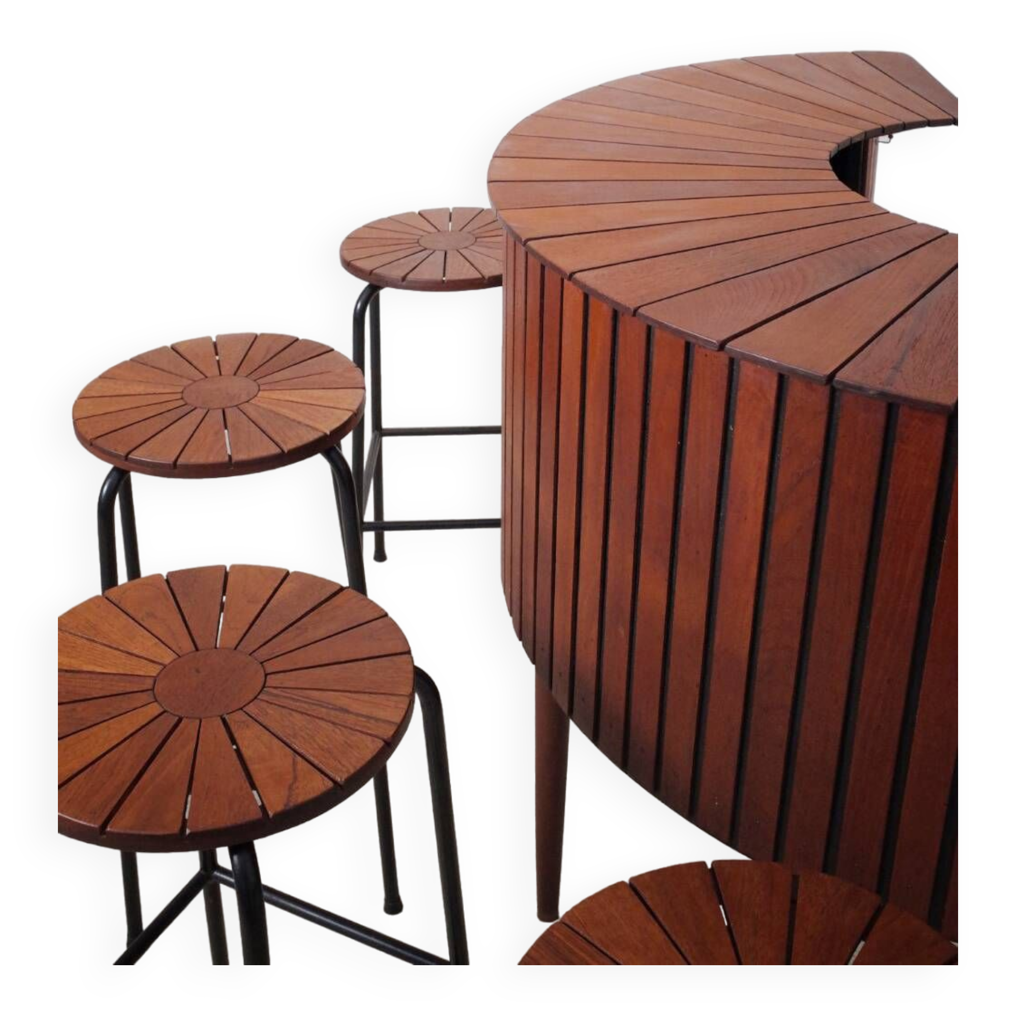 Sika Møbler vintage Bar mit 4 Barhocker aus Teak