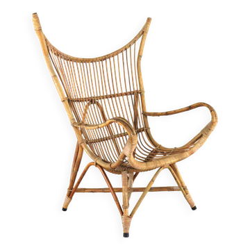 Fauteuil en rotin XL - moderne du milieu du siècle - japandi - modèle très rare