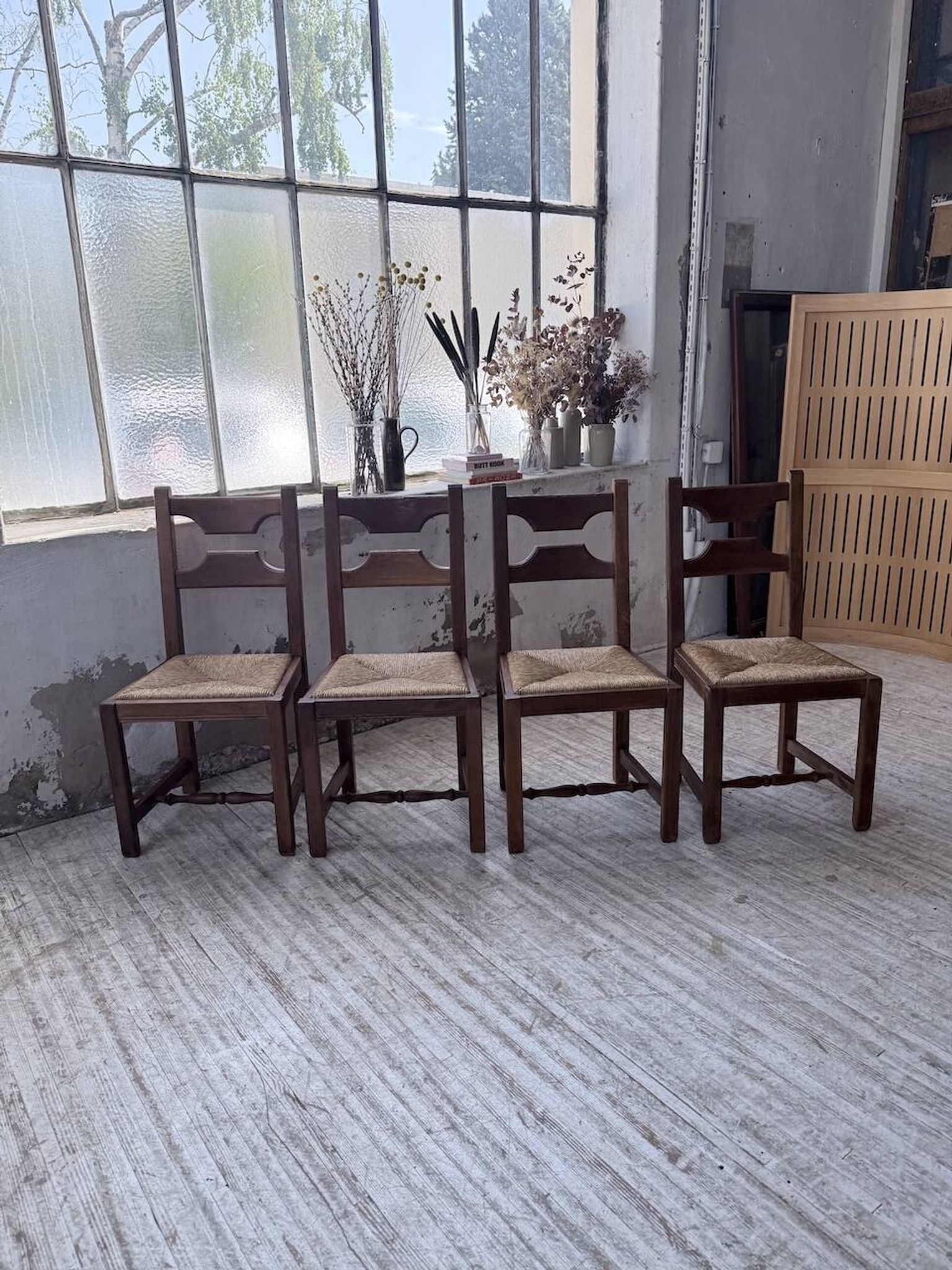 Set 4 chaises rustiques chêne De puydt, Belgique 1970