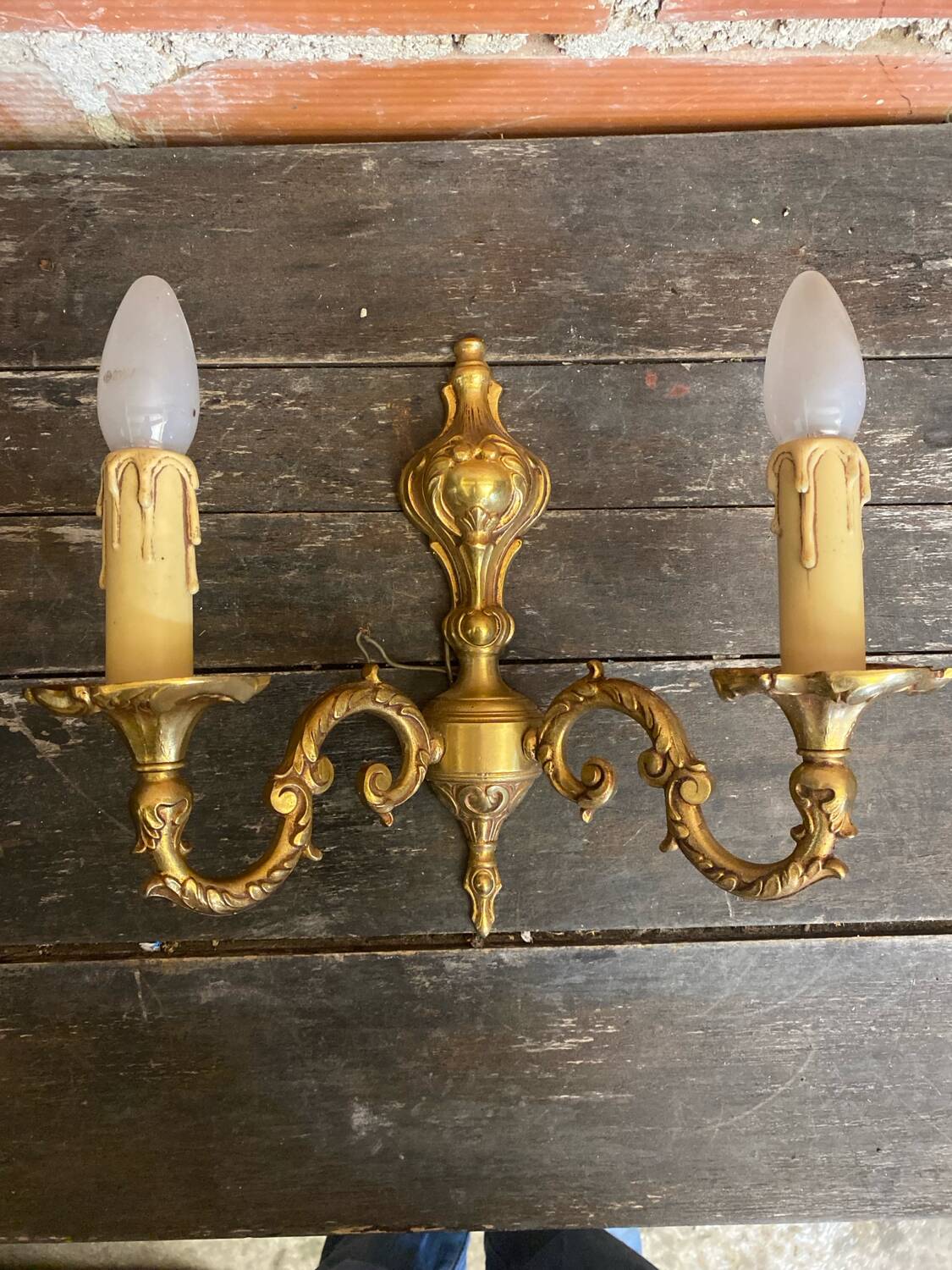 Pair of Double Wall Lights in Antique Louis XV Style, Gilded Bronze Vintage #D67