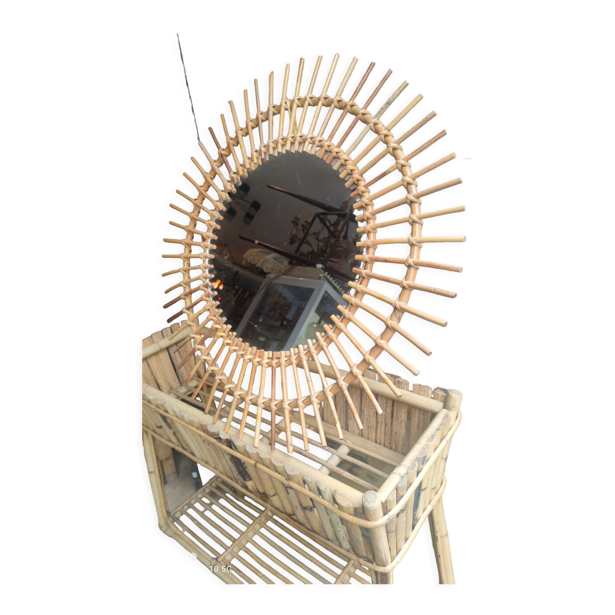 Rattan sunburst mirror, circa 1960, 72 cm in diameter