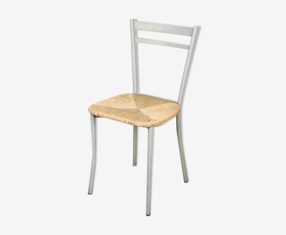 Chaise italienne vintage en paille et métal