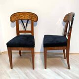 Set of Pair of Biedermeier Shovel Chairs, Walnut, Ink Painting, South Germany, 1830s