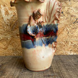 Vintage Beige Glazed Terracotta Vase with Relief Flower Decoration