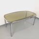 Vintage curved rectangular dining table in smoked glass and chrome metal