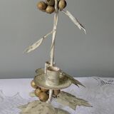 Candlestick for 3 candles, aged whitewashed metal, shabby chic