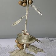 Candlestick for 3 candles, aged whitewashed metal, shabby chic