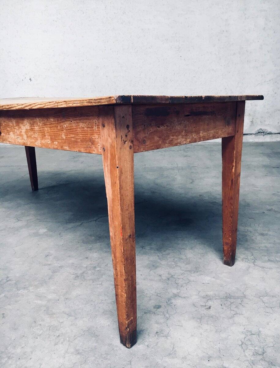 French Country Design Pine Dining Table with Drawer, France, 1930s