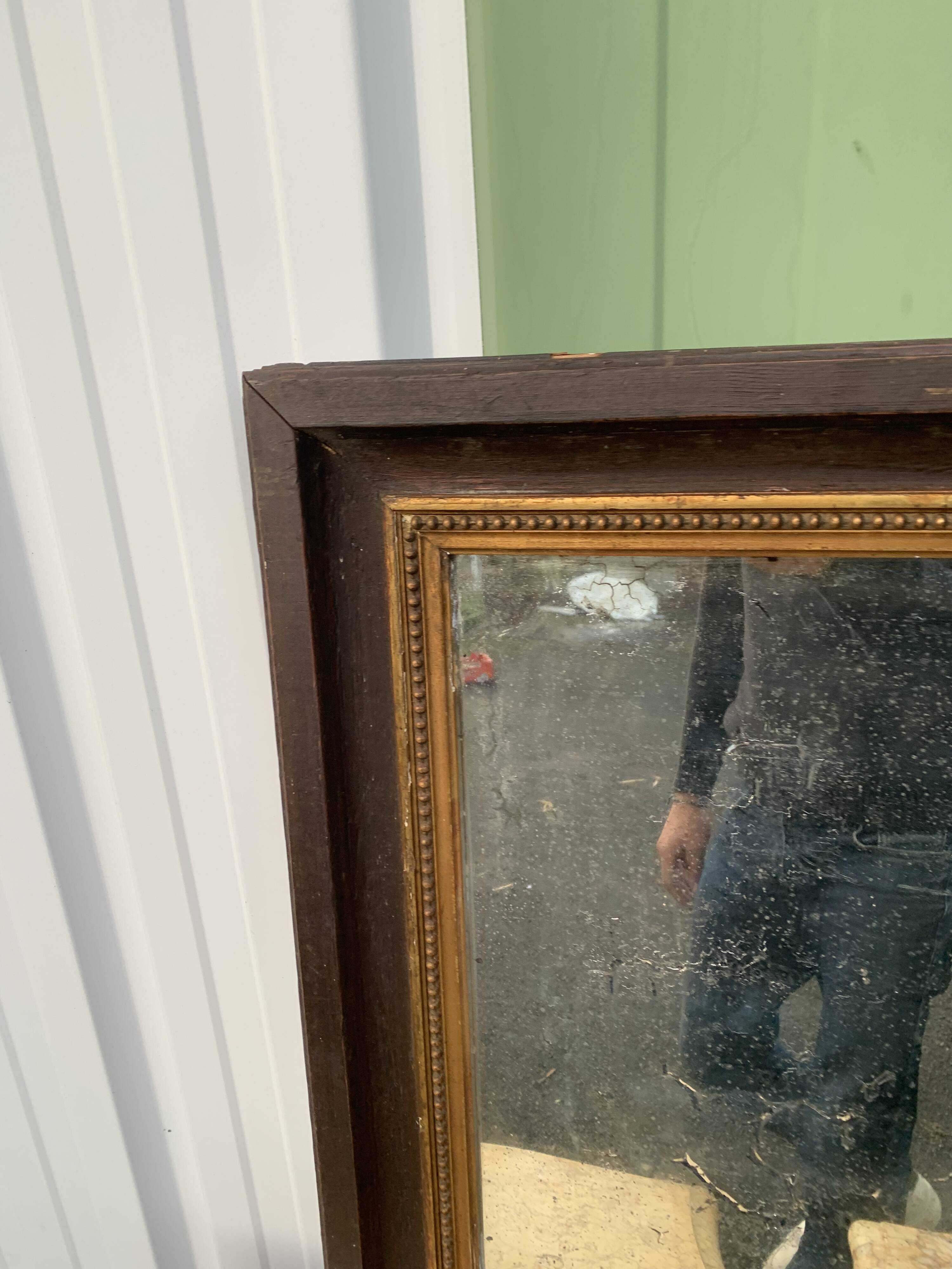 Antique rectangular mirror, carved frame