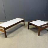 Ensemble de tables basses belges en wengé par Beaufort, années 1960.