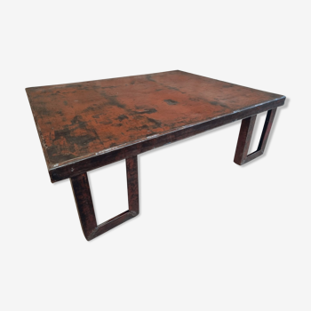 Table basse industrielle palette table acier cannelle marron