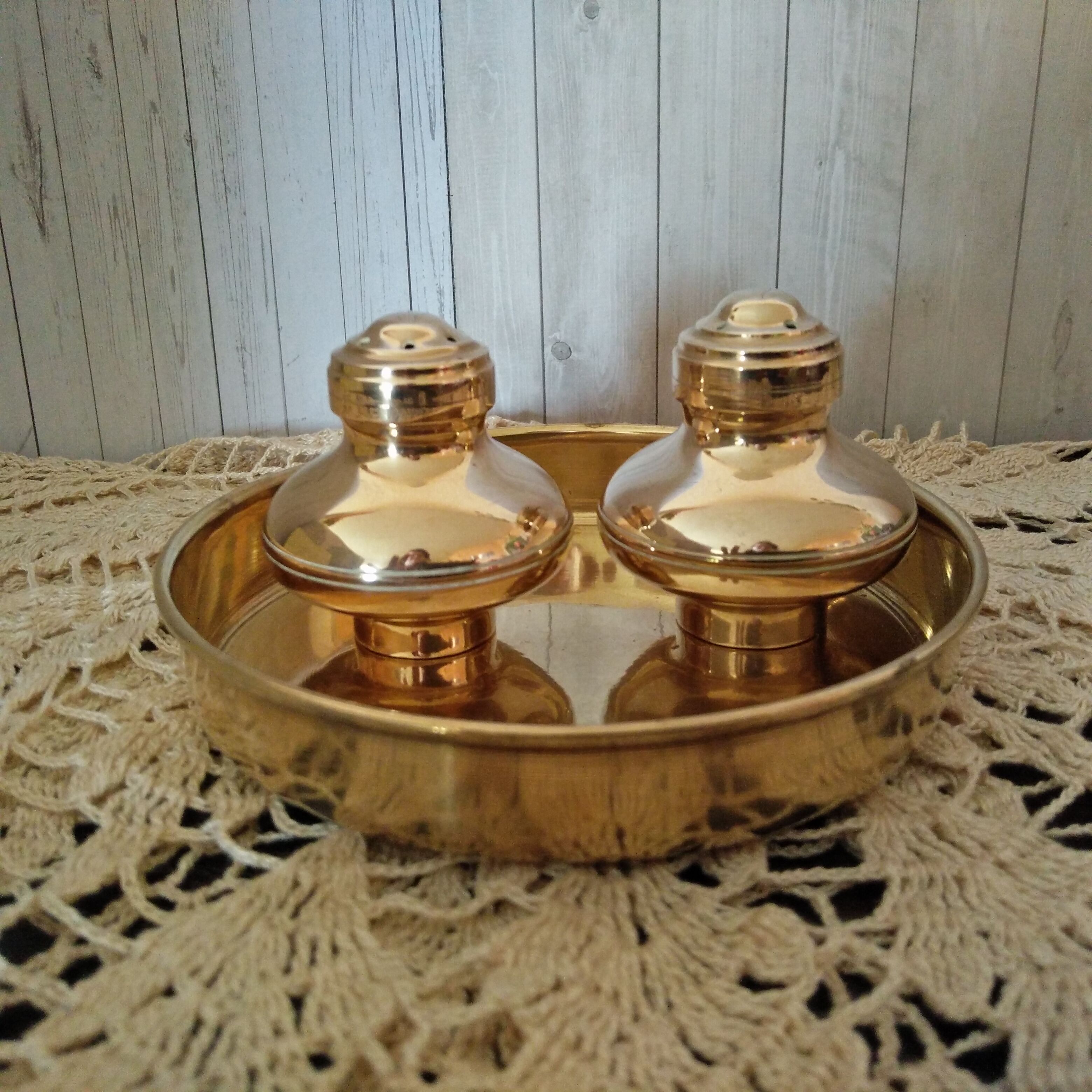 Set 3 pieces salt shaker pepper salting gilded copper