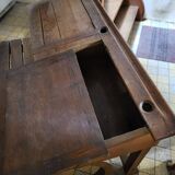 Ancien bureau pupitre d'écolier vintage en bois deux places