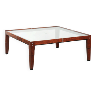Beautiful and unique square Art Deco design coffee table with a glass top