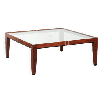 Beautiful and unique square Art Deco design coffee table with a glass top