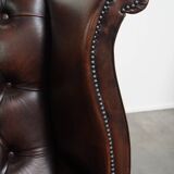 Brown Cowhide Leather Chesterfield Wingback Chair